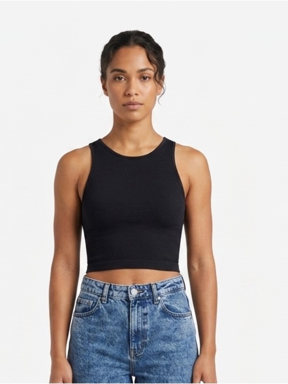 Zara Black Ribbed Seamless Crop Tank Top Size Small minimalist chic streetwear